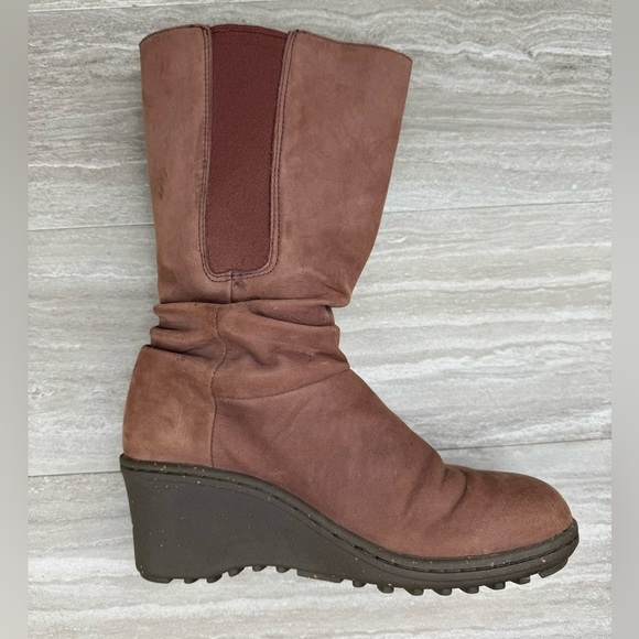 Keen Akita Wedge Heel Pull On Mid Slouchy Leather Boots Womens 5.5 - Picture 5 of 9